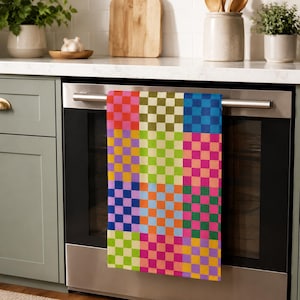 Paño de cocina de microfibra con estampado de tablero de ajedrez colorido
