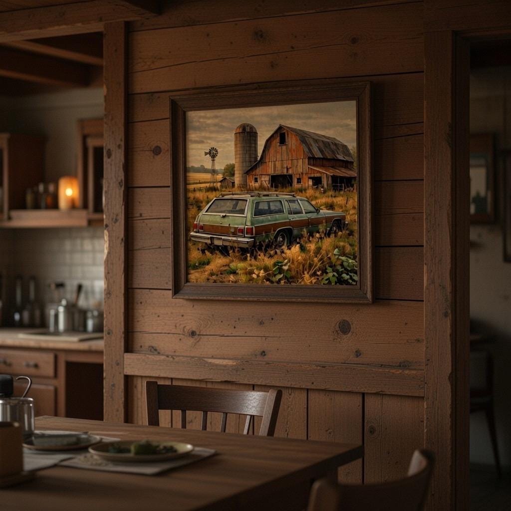 Rustic Farm Wall Art Print – Vintage Station Wagon & Old Barn – Country ...