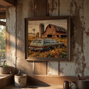 Rustic Farm Wall Art Print – Vintage Station Wagon & Old Barn – Country ...