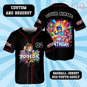 Roblox Happy Birthday Baseball Jersey, Personalized Roblox Party Jersey Shirt, Custom Name Gaming Birthday Outfit, Kids Boy Girl Roblox Gift