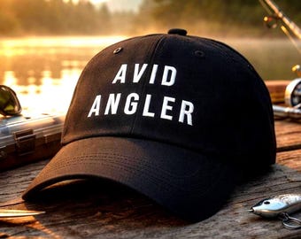 Avid Angler Embroidered Baseball Cap | Fishing Hat for Men | Fisherman Gift | Outdoor Adjustable Dad Hat | Retro Fish Cap