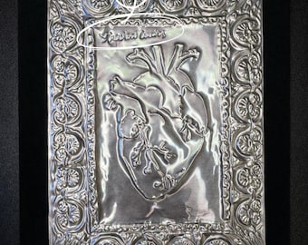 Sacred Heart Gothic Foil Art Card – Handmade 5×7  Black & Silver Romantic Greeting