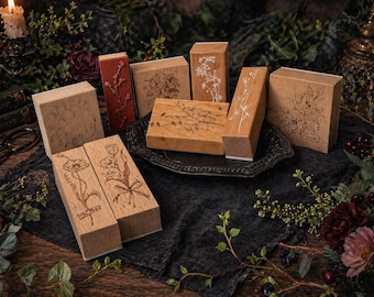 Gothic Botanical Rubber Stamp | Vintage Floral Wood Stamp | Dark Academia Journaling Supply | Witchy Scrapbooking Stamp