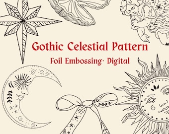 Gothic Celestial Tin Foil Embossing Pattern – Digital Download (US Letter)