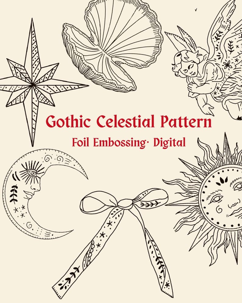Wzór tłoczenia na folii aluminiowej w stylu gotyckim „Celestial” – do pobrania w wersji cyfrowej (US Letter) zdjęcie 1