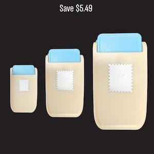May include: Three beige paper punches with light blue levers arranged in ascending size order. Each punch features a square stamp-shaped icon on the front body. The text Save $5.49 is displayed at the top of the image.