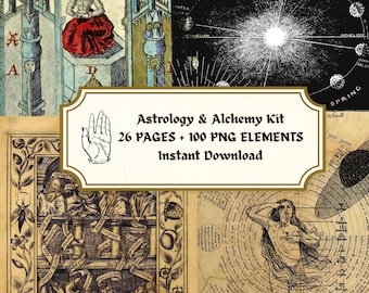 Celestial Junk Journal Kit, Astrology Alchemy Printable, Occult Ephemera, Vintage Moon Phases, Witchy Dark Academia Pages (Digital Download)
