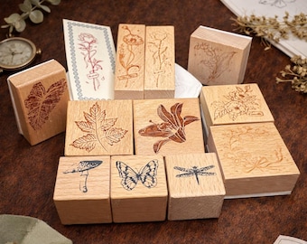 Vintage Botanical Stamp, Butterfly Mushroom Wood Stamp, Junk Journal Supplies, Cottagecore Scrapbooking, Nature Aesthetic