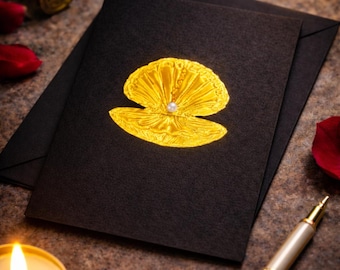 Gold Foil Shell Card – Romantic Handmade Love Card, Elegant 5x7 Greeting, Vintage Inspired Design