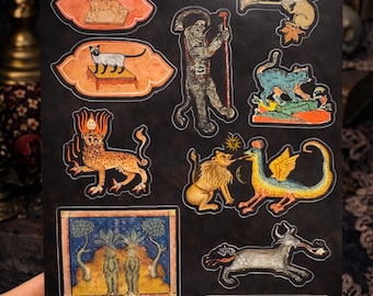 Medieval Bestiary Sticker Sheet 4x6 | Gothic Journal Stickers | Dark Academia Scrapbook | Illuminated Manuscript Art