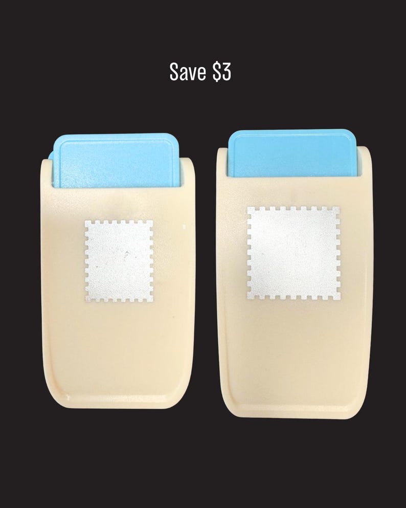 May include: Two beige paper punches with light blue top levers and a silver square stamp-shaped icon on the front. The text Save $3 is positioned above the two tools. The punches have a smooth, rounded rectangular body design.