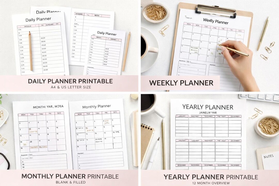 Minimal Planner Printable Bundle | Daily Weekly Monthly Yearly Planner ...
