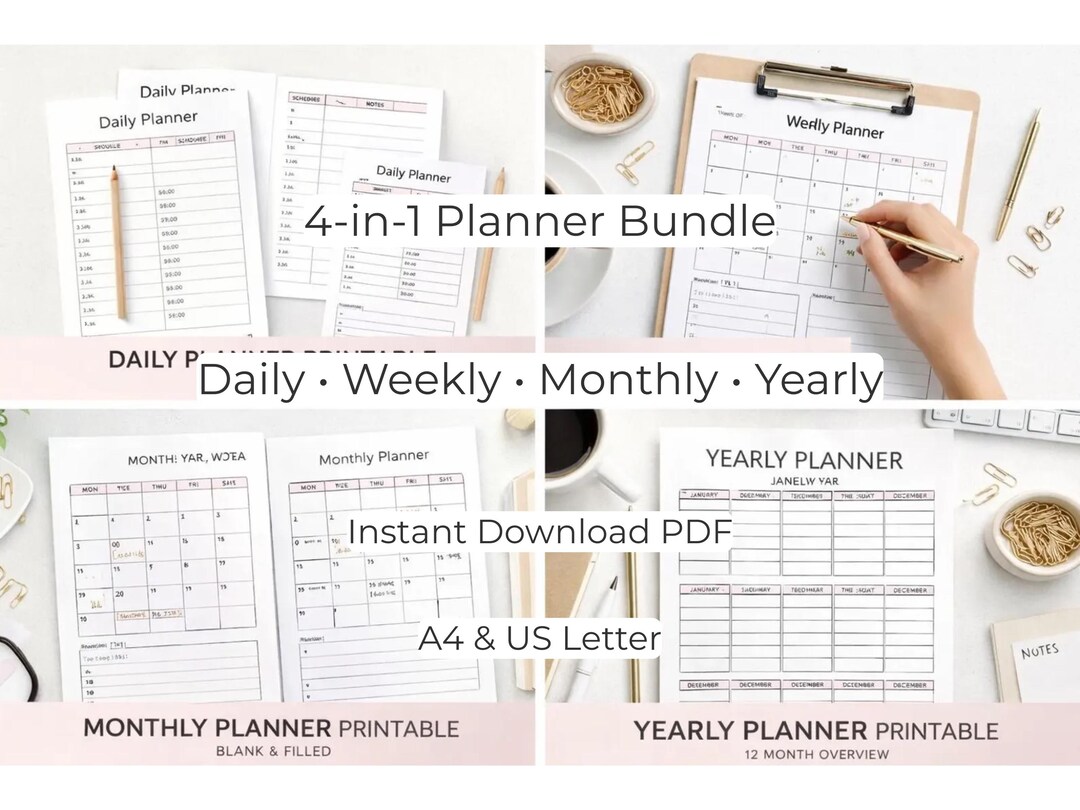 Minimalist Planner Bundle | Daily, Weekly, Monthly, Yearly (PDF ...