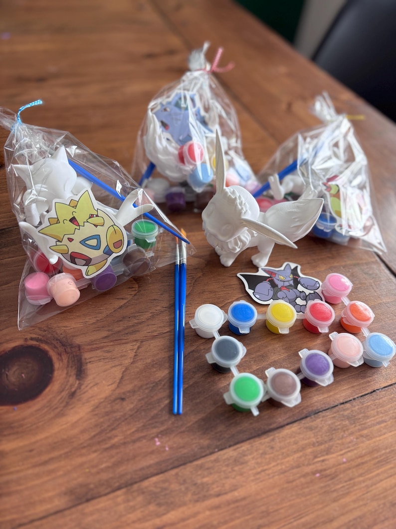 Pokemon Party Favors Paintable Kit, 3D Pokemon Figure Gift Bags, Kids Painting Activity, Birthday Goodie Bags with Sticker and Brushes image 10