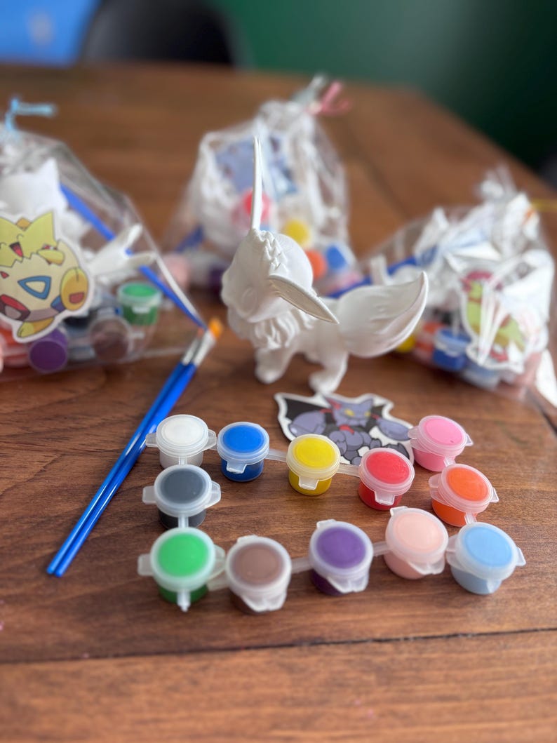 Pokemon Party Favors Paintable Kit, 3D Pokemon Figure Gift Bags, Kids Painting Activity, Birthday Goodie Bags with Sticker and Brushes image 6
