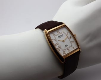 Orologio da uomo vintage Seiko Slim Tonneau-Tank al quarzo, scelta da gentiluomo - SPEDIZIONE GRATUITA