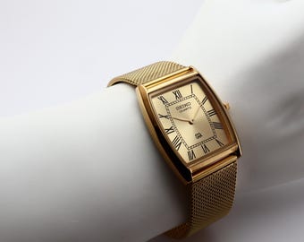 Reloj Seiko Slim Tonneau-Tank de cuarzo vintage para hombre, ideal para caballeros - ENVÍO GRATIS