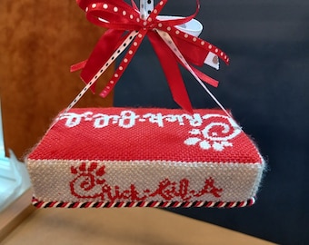 4D Needlepoint Ornament w Foam Core Finishing Service:  Dimensional Foam Core ornament with Twisted Trim and Bows