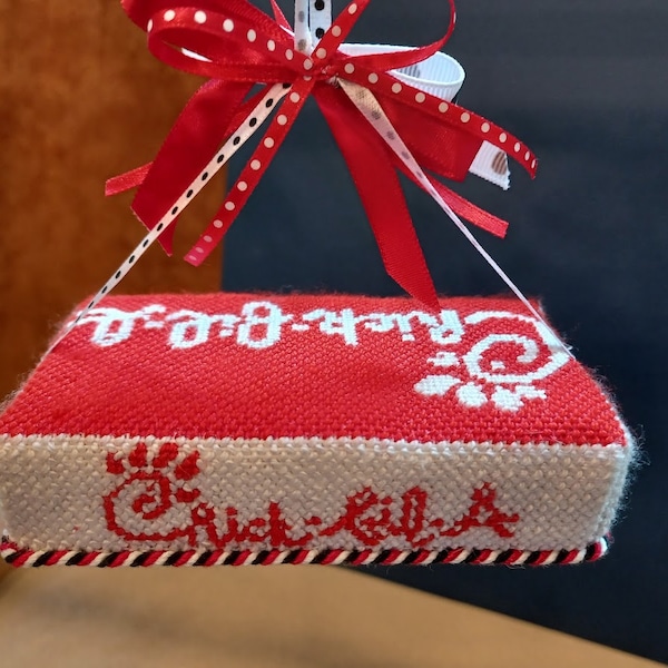 3 D Cookie Ornament Needlepoint Finishing Service: Flat Back, Puffy Front, .5"-1" Foam Core with Twisted Trim and Bows