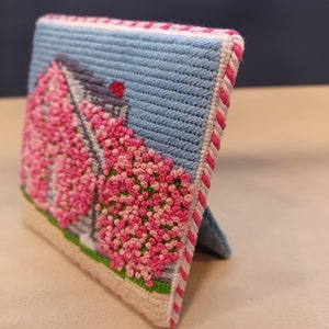 Easel Back Needlepoint Finishing Service: Flat Back, Puffy Front with Twisted Trim and Easel Back