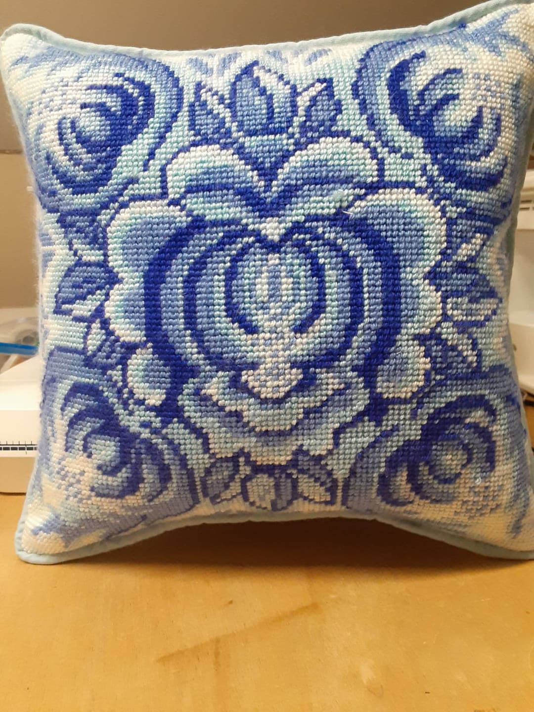 Flat Front Needlepoint Pillow With Cording and Invisible Zipper