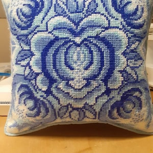 Flat Front Needlepoint Pillow With Cording and Invisible Zipper