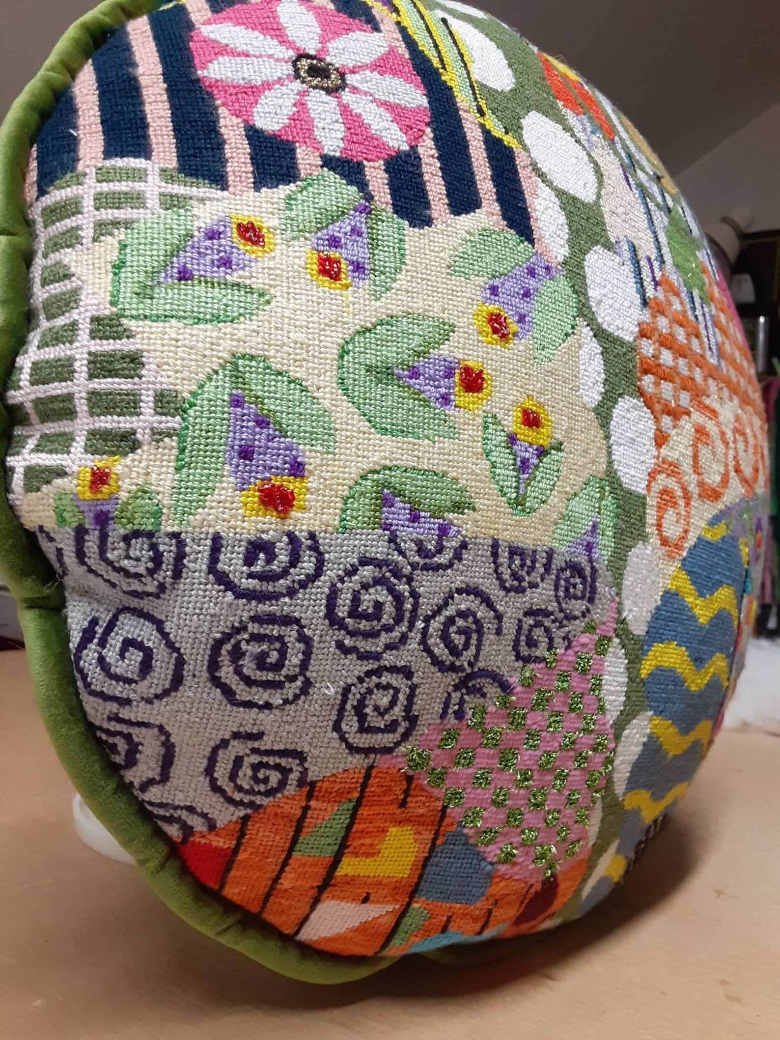 Round Needlepoint Pillow with Cording and Invisible Zipper Etsy