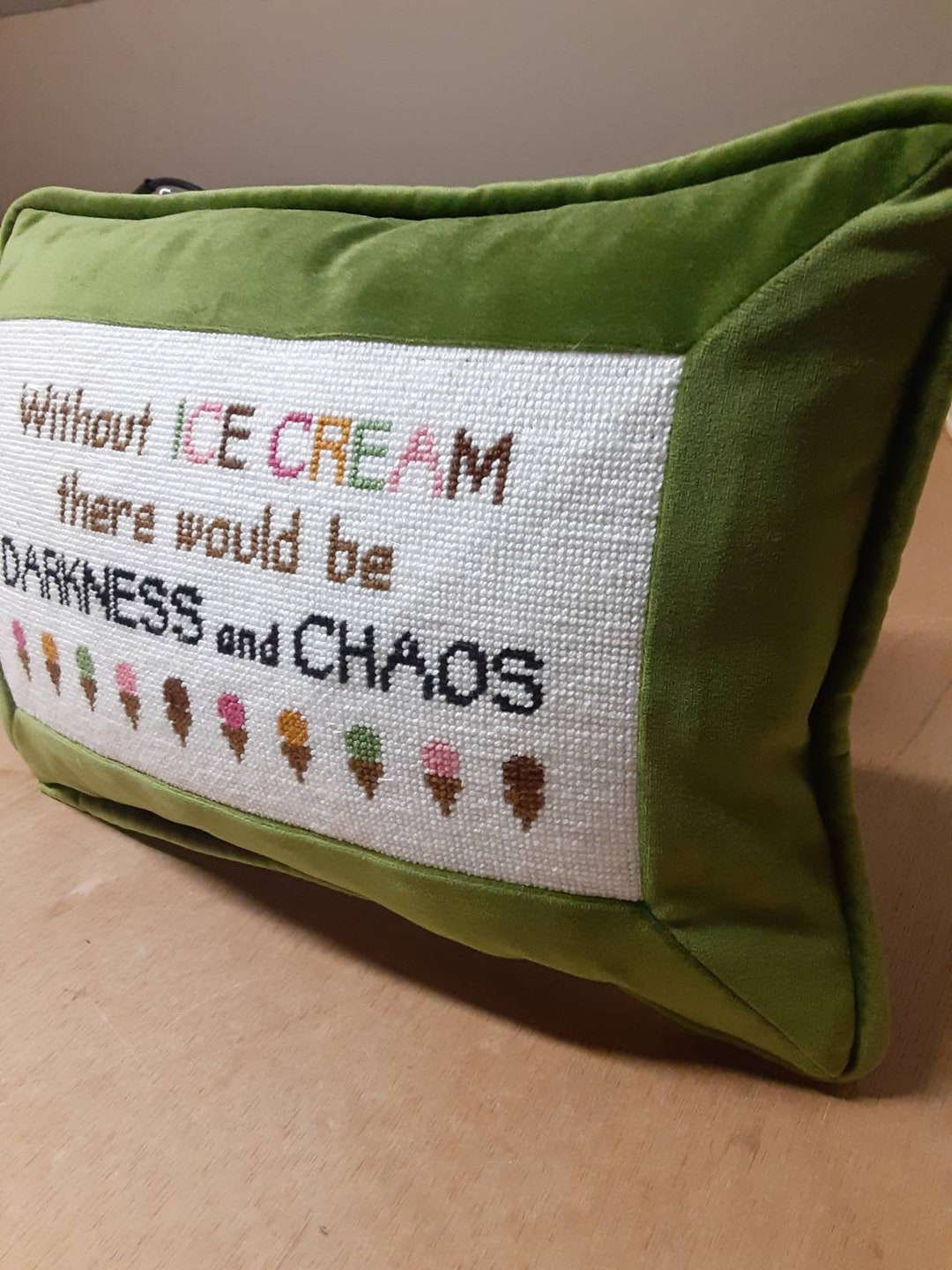 Framed Needlepoint Pillow With Cording and Invisible Zipper Needlepoint