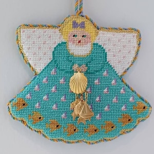 Irregular Shaped Ornament Needlepoint Finishing Service: Flat Back, Puffy Front with Twisted Trim and Bows
