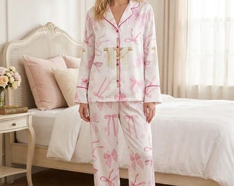 Christian Coquette-pyjamaset – roze strik He Risen-nachtkleding – Pasen- en doopcadeau voor vrouwen