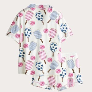 Komplet piżamowy do pickleballa – piżama z nadrukiem akwarelowym w kształcie rakietki i piłki zdjęcie 5