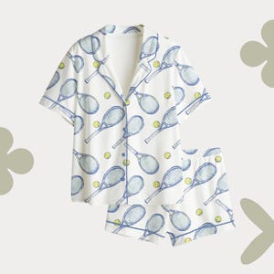 Tennis Racket Pajama Set – Blue Preppy Sport Print Sleepwear image 3