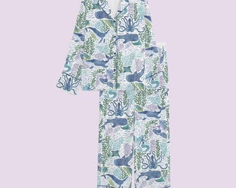 Ocean Life-pyjamaset – nachtkleding zeemeermin en zeedier – zomerloungewear cadeau voor oceaanliefhebbers