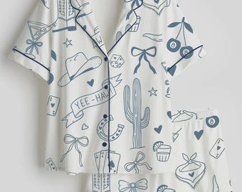 Pyjama cowgirl kust – westernstrik laarzen nachtkleding set – cadeau vrijgezellenfeest bruidsmeisje