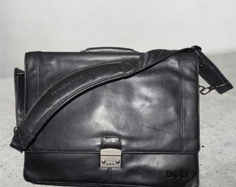 Vintage Kenneth Cole New York Leather Dell Briefcase Messenger Bag Black