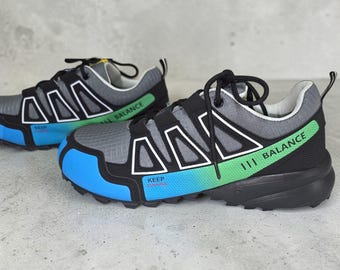 Hike Balance Keep Running Gray Blue Green Orthopedic Hiking Shoes Size 46 NWOB