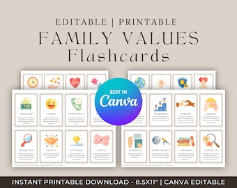 Printable & Editable | Family Values Flashcards for Kids | Character Building and Intentional Parenting Tools