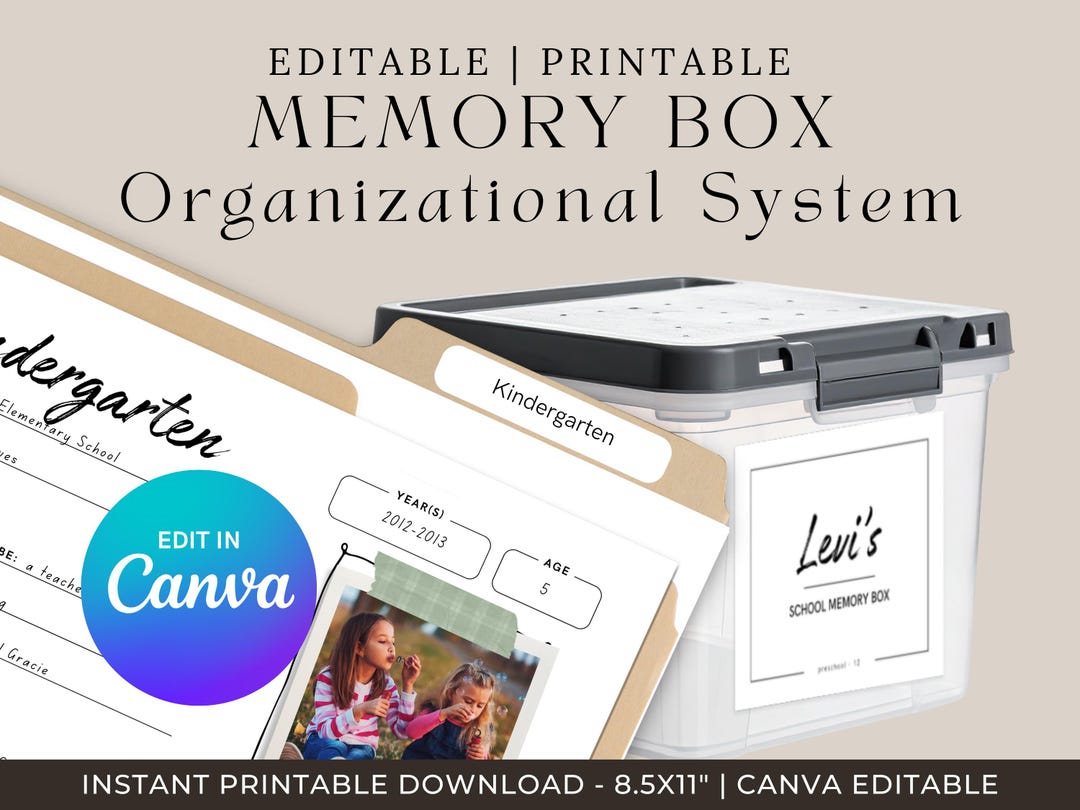 Printable & Editable School Memory Box Organization System | Covers and ...