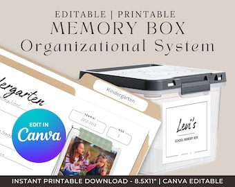 Printable & Editable School Memory Box Organization System | Covers and Labels