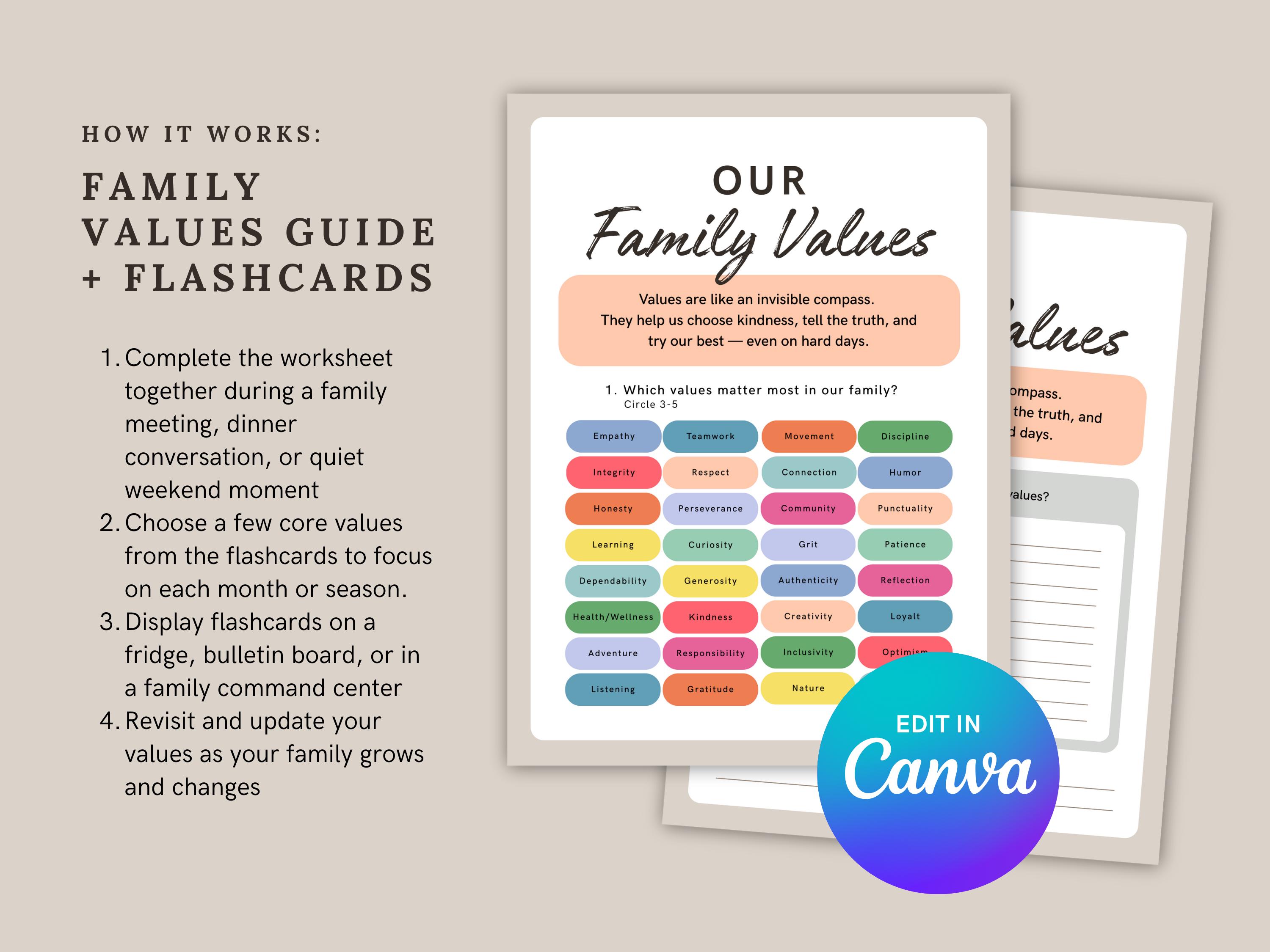Our Family Values Worksheet.pdf Printable & Editable Family Values Guide and Flashcards | Intentional ...