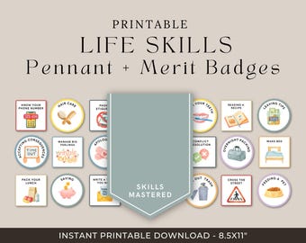 Printable Life Skills Merit Badges & Pennant | Kids Achievement Tracker | Responsibility and Independence Reward System