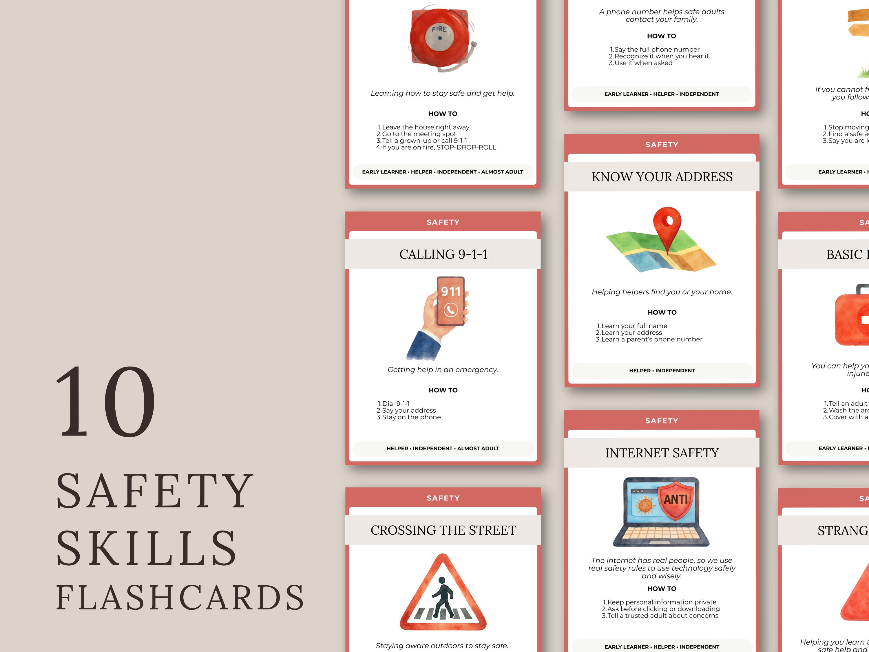 Printable Safety Skills Flashcards for Kids | PDF Emergency ...