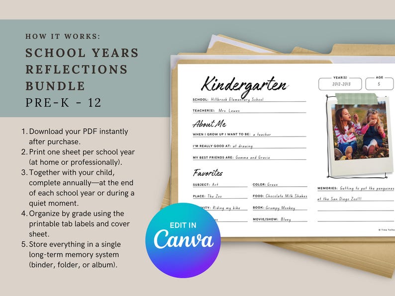 Editable Children’s Keepsake | School Years Memory Box Printable | K-12 Organizer (PDF Bundle) image 2