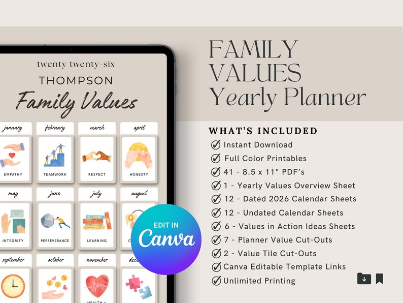 Family Values Yearly Planner | Intentional Parenting Calendar (digital ...