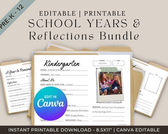 Editable Children’s Keepsake | School Years Memory Box Printable | K-12 Organizer (PDF Bundle)