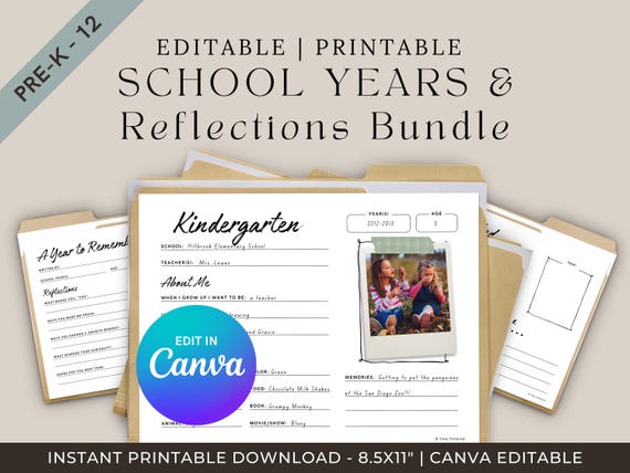 School Years Memory Box | Keepsake Reflection Pages (PDF Bundle