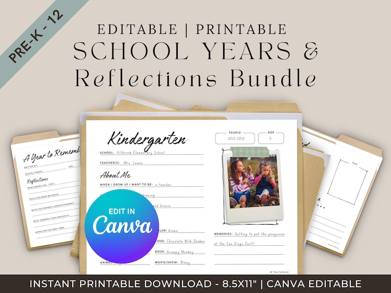 Editable Children’s Keepsake | School Years Memory Box Printable | K-12 Organizer (PDF Bundle) image 1