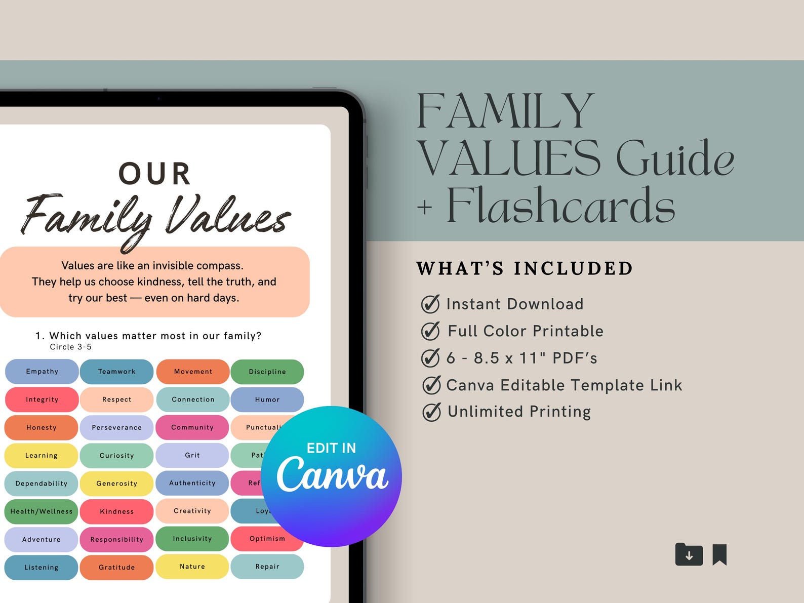 Values Guide Patch Printable & Editable Family Values Guide and Flashcards | Intentional ...
