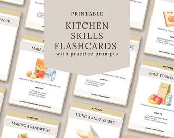 Kitchen Skills Flashcards Printable for Kids | Life Skills Cards | Homeschool & Montessori PDF Download
