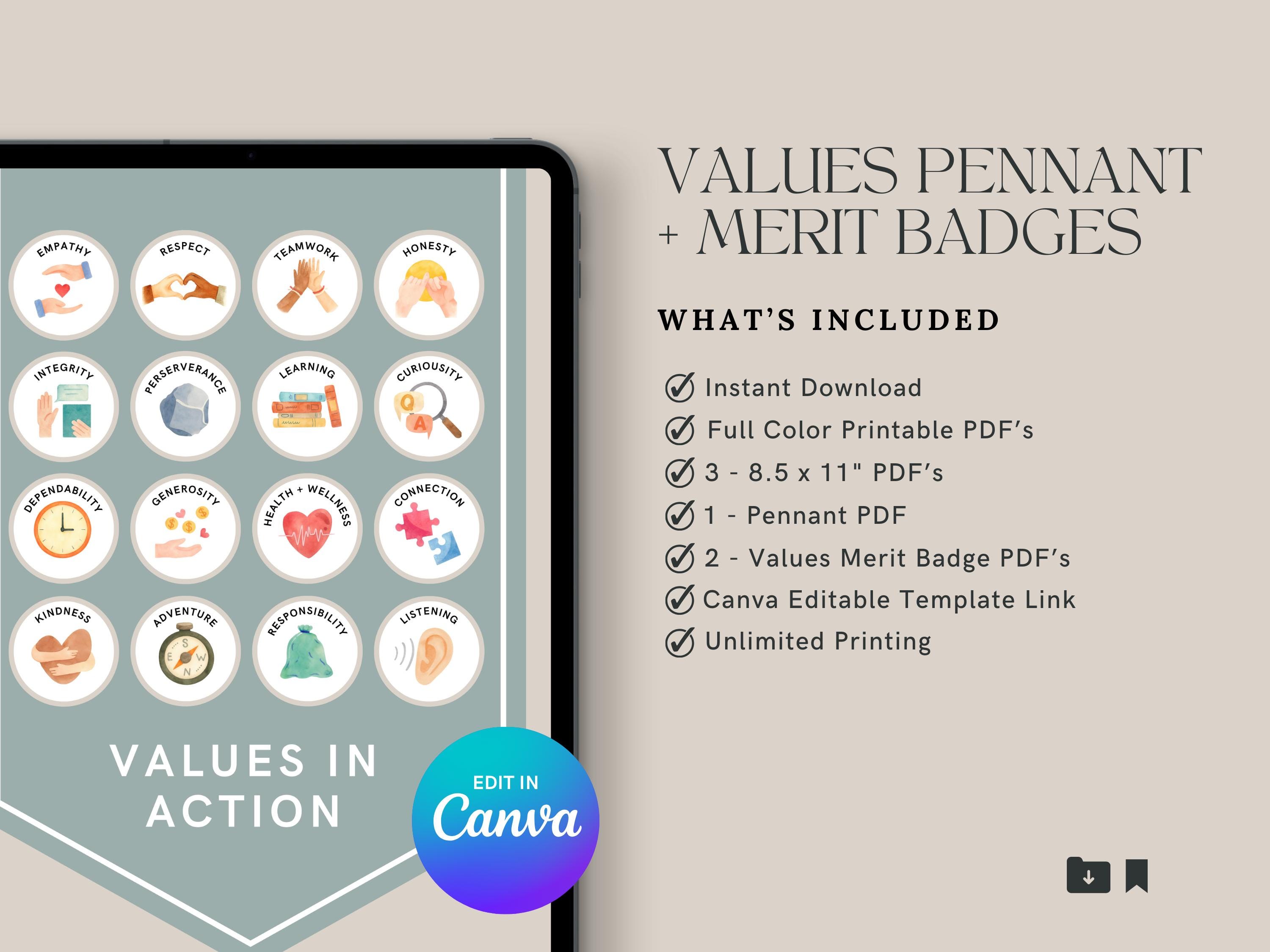 Printable Values Pennant & Merit Badges | Kids Character Reward System ...